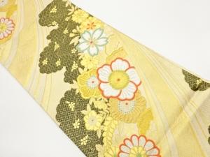 佐賀錦雲に花々・曲線模様織出し袋帯